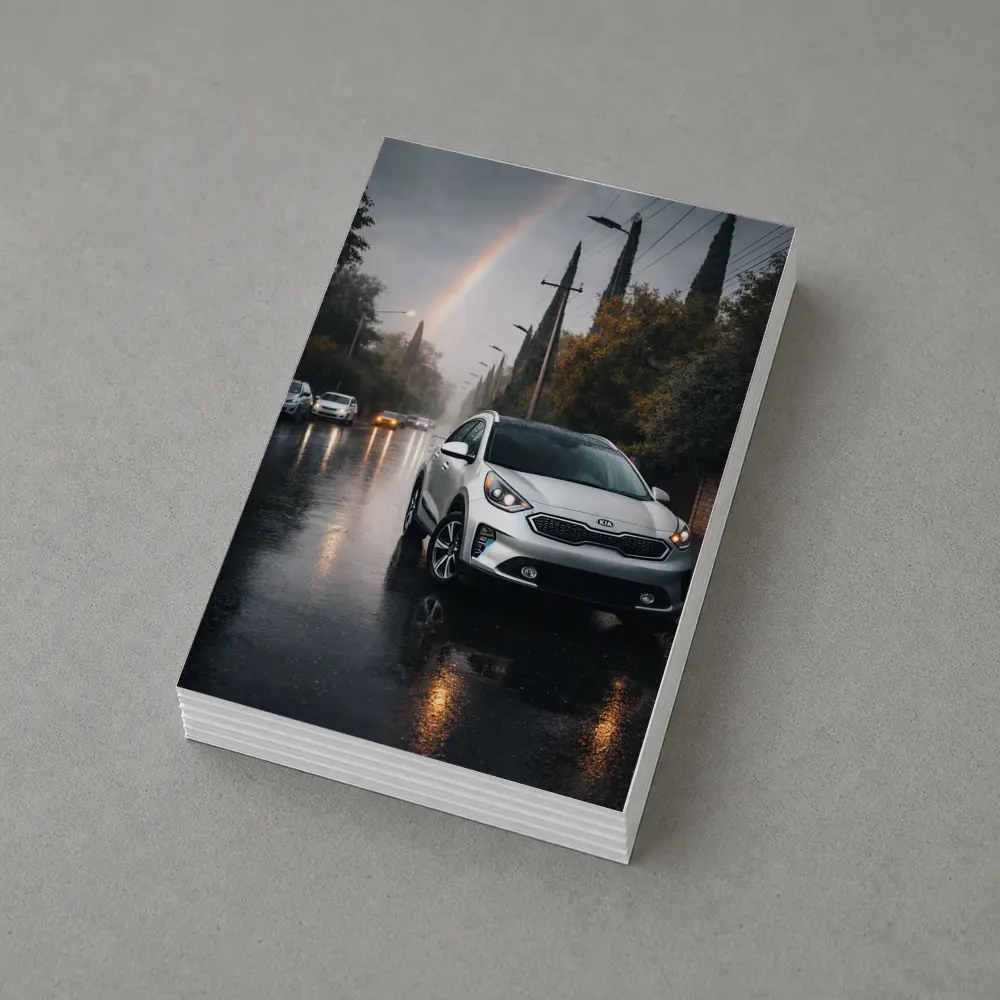 Kia Niro Silver Crossover Rainy Street Rainbow – Postcards
