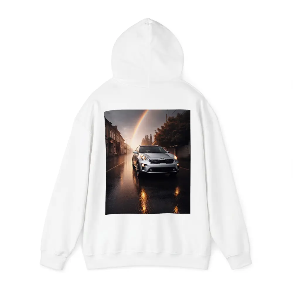 Kia Niro SUV on Rainy Street Rainbow – Hoodies
