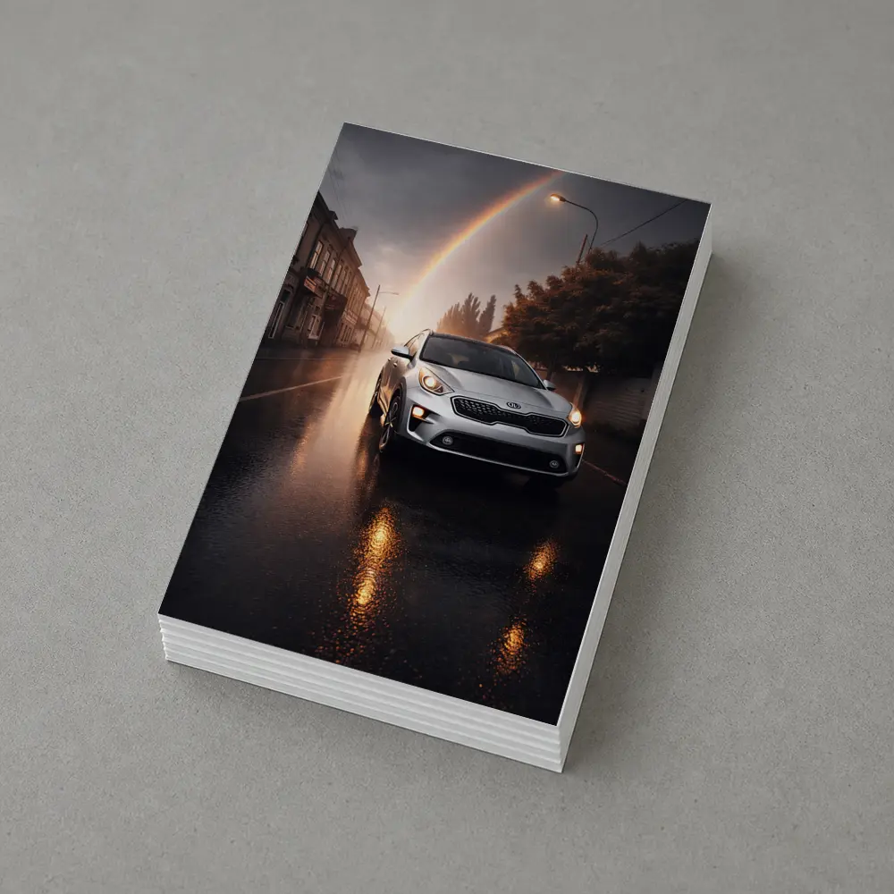 Kia Niro SUV on Rainy Street Rainbow – Postcards