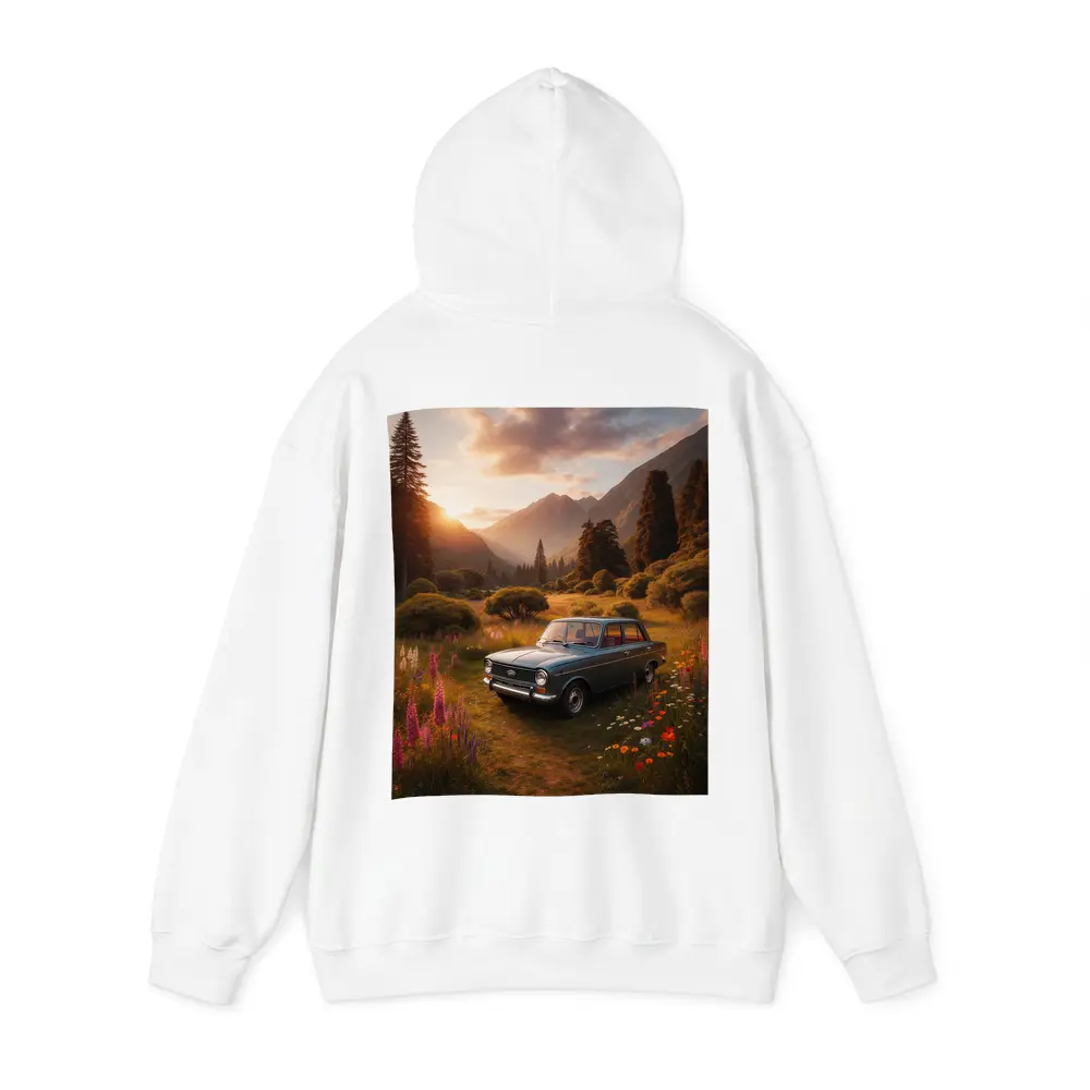 Retro Kia Classic Car Mountain Meadow Sunset – Hoodies