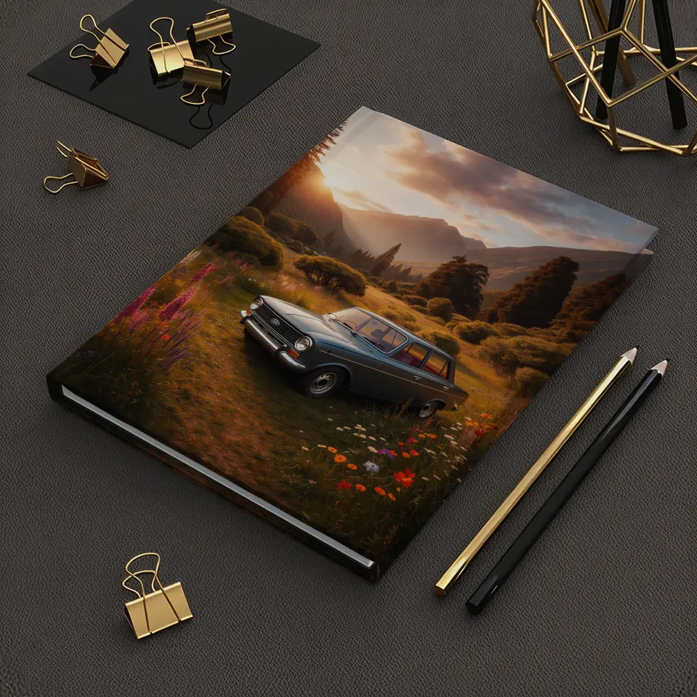 Retro Kia Classic Car Mountain Meadow Sunset – Notebooks
