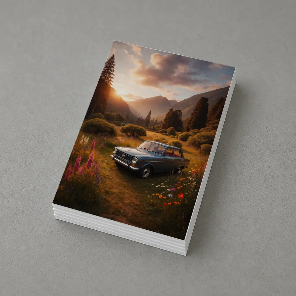 Retro Kia Classic Car Mountain Meadow Sunset – Postcards