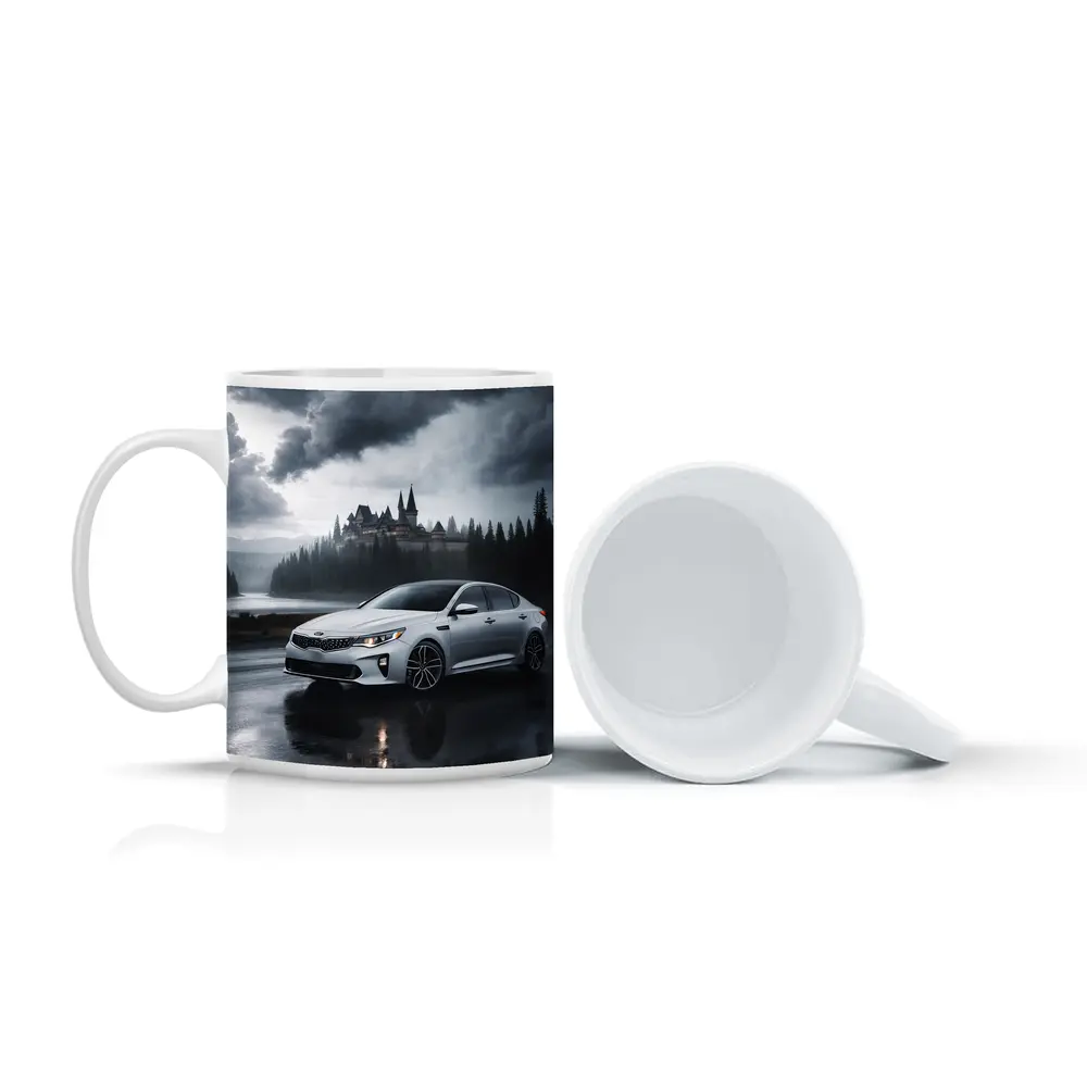 Kia Optima White Sedan Dark Stormy Castle – Mugs