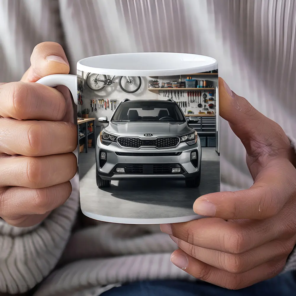 Kia Seltos SUV Parked Inside Garage – Mugs
