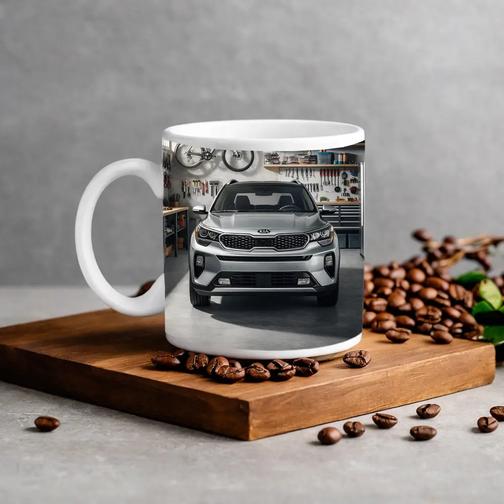 Kia Seltos SUV Parked Inside Garage – Mugs