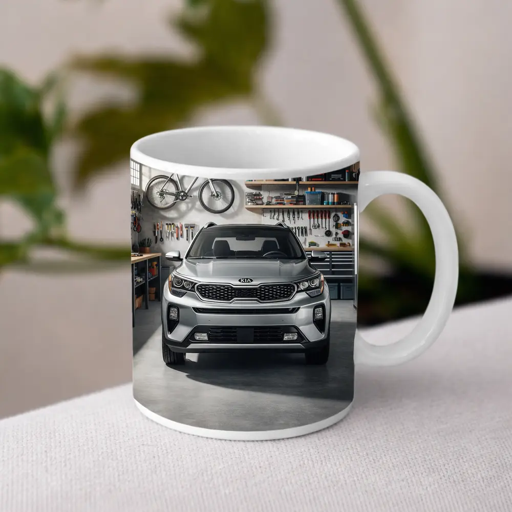 Kia Seltos SUV Parked Inside Garage – Mugs