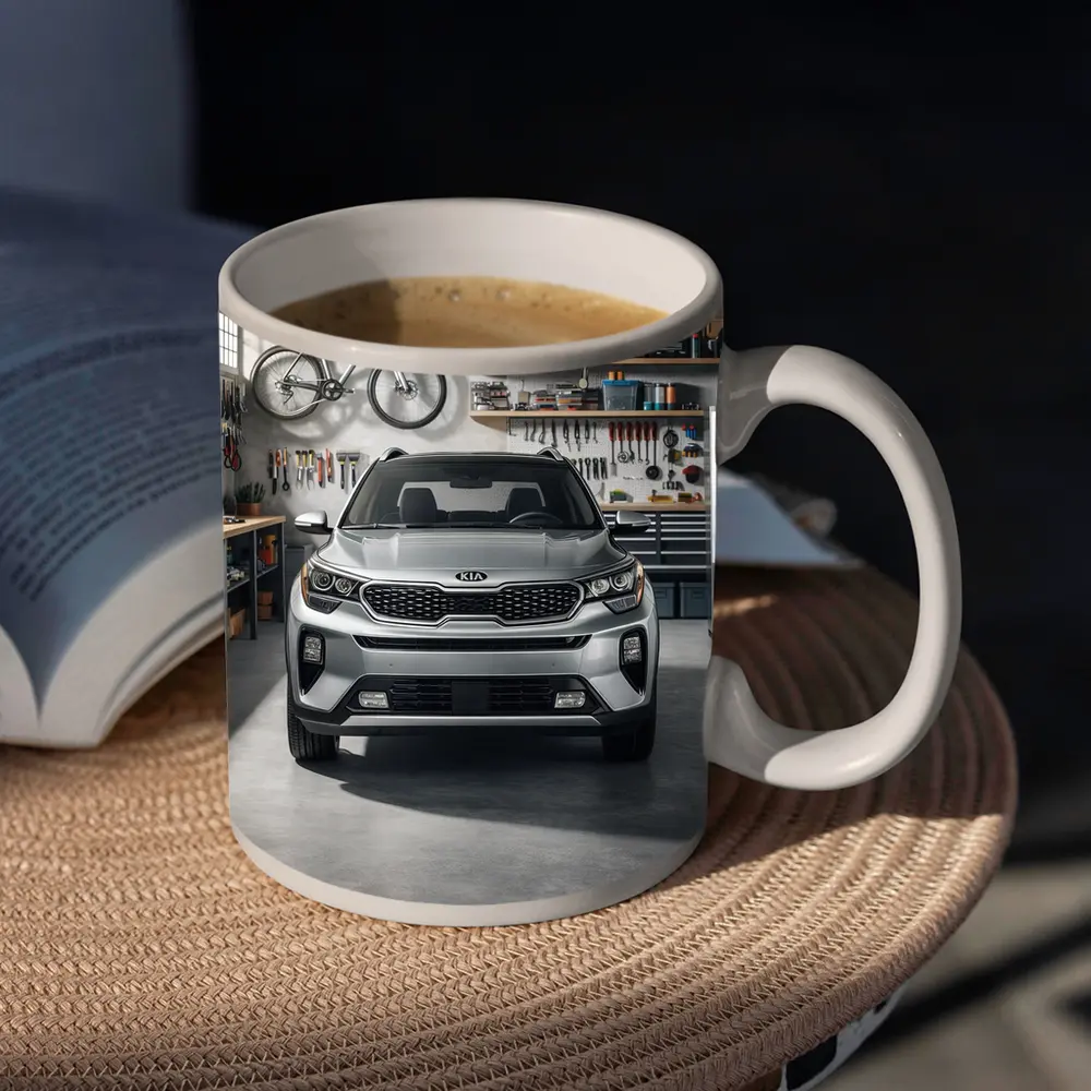 Kia Seltos SUV Parked Inside Garage – Mugs