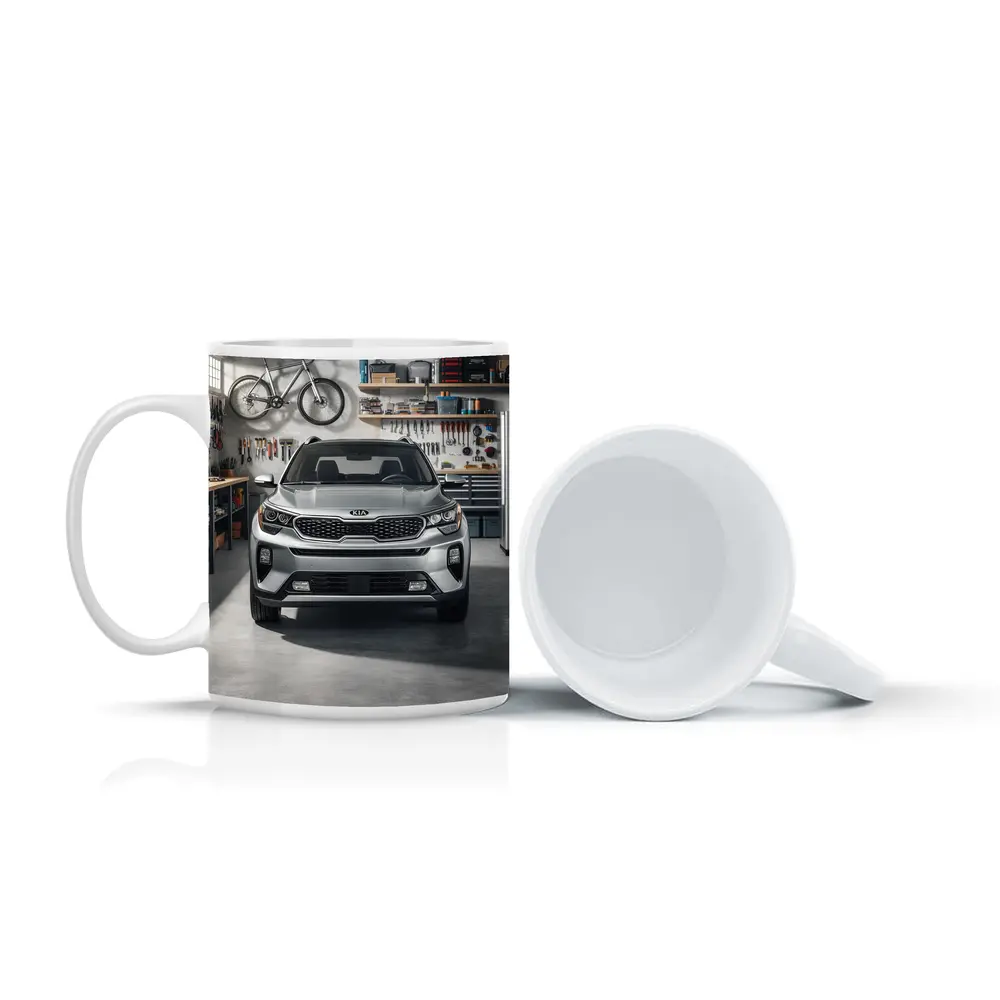 Kia Seltos SUV Parked Inside Garage – Mugs