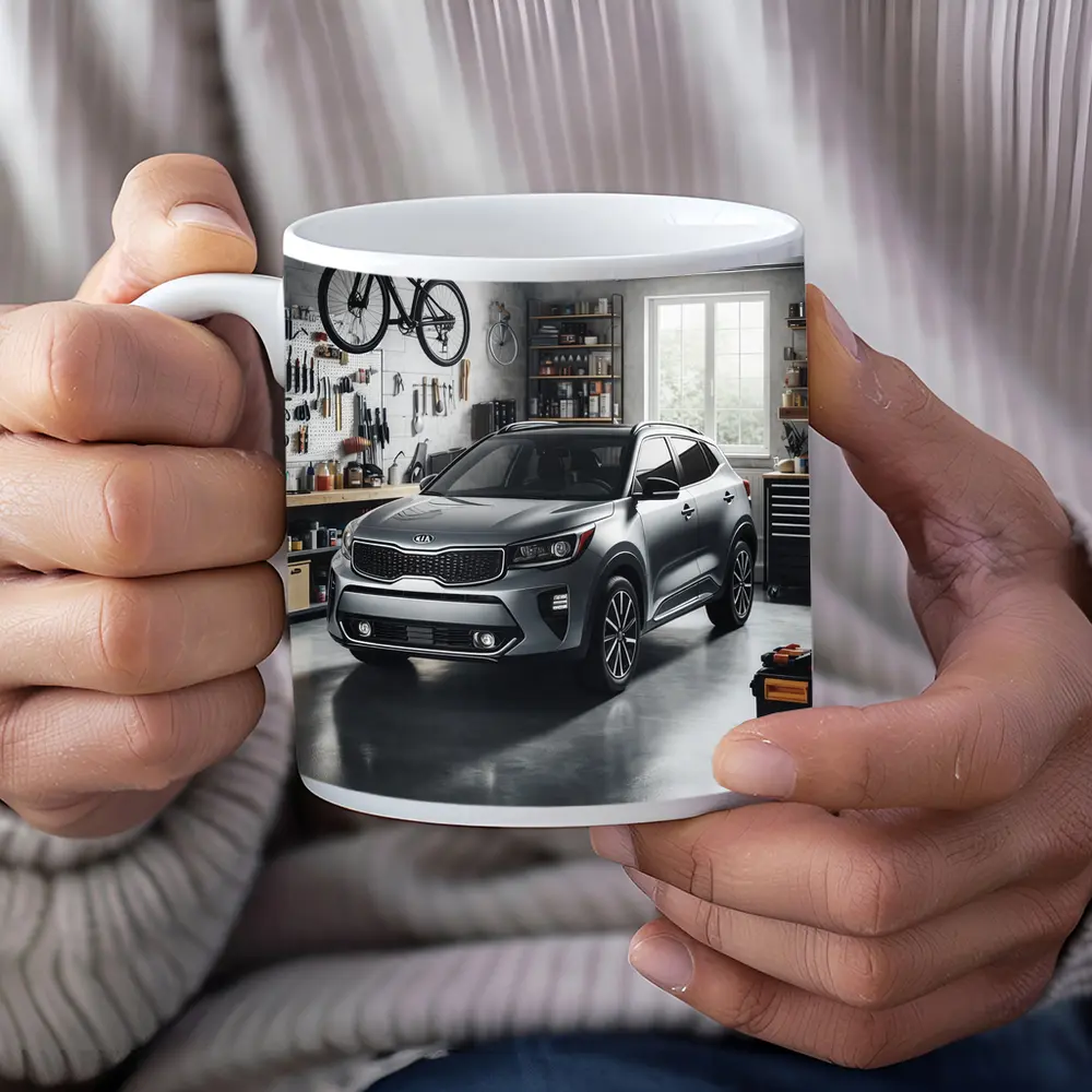 Kia Seltos SUV Parked Inside Workshop Garage – Mugs