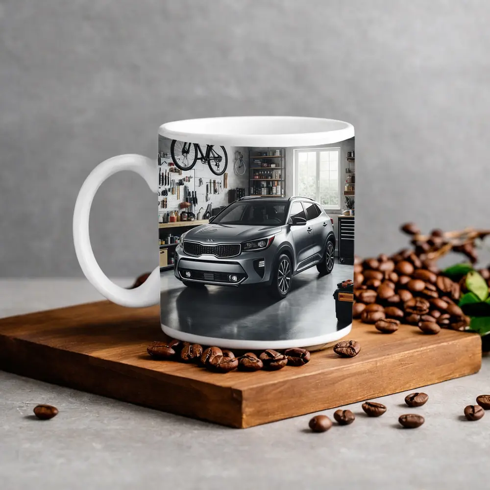 Kia Seltos SUV Parked Inside Workshop Garage – Mugs