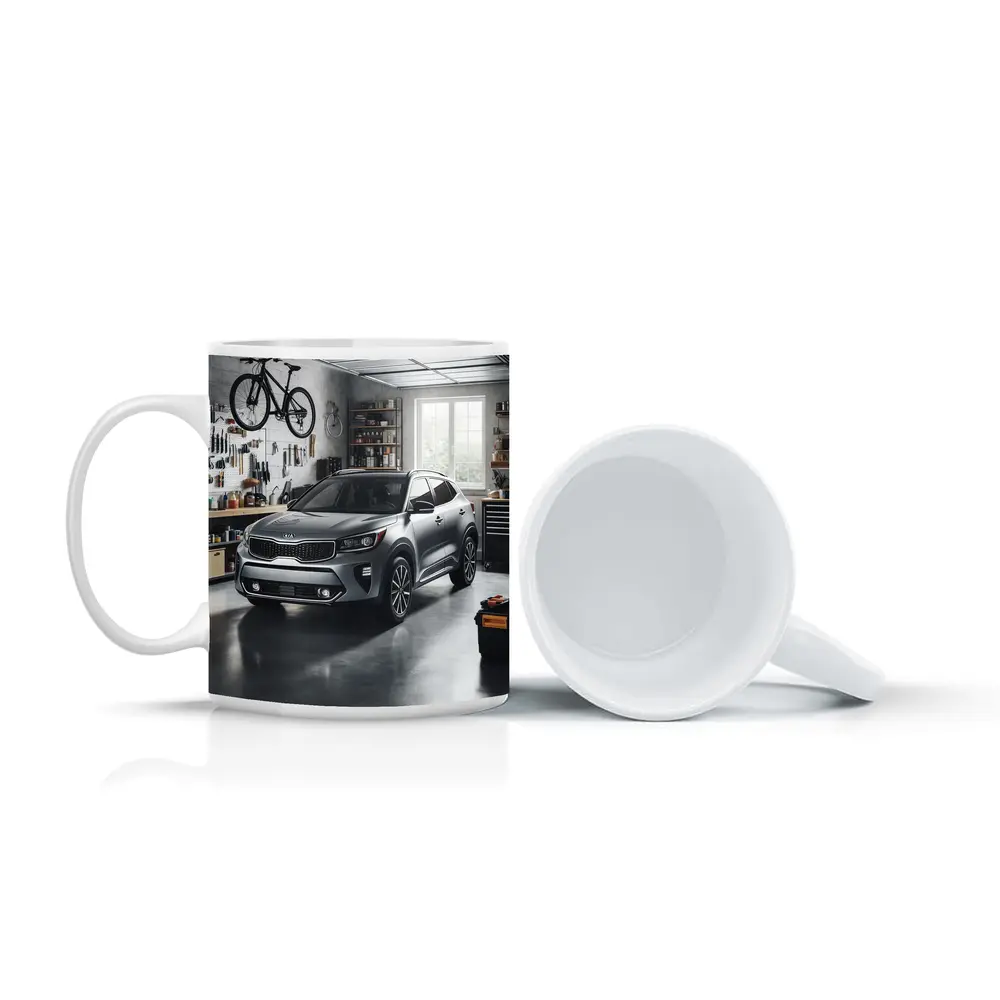 Kia Seltos SUV Parked Inside Workshop Garage – Mugs