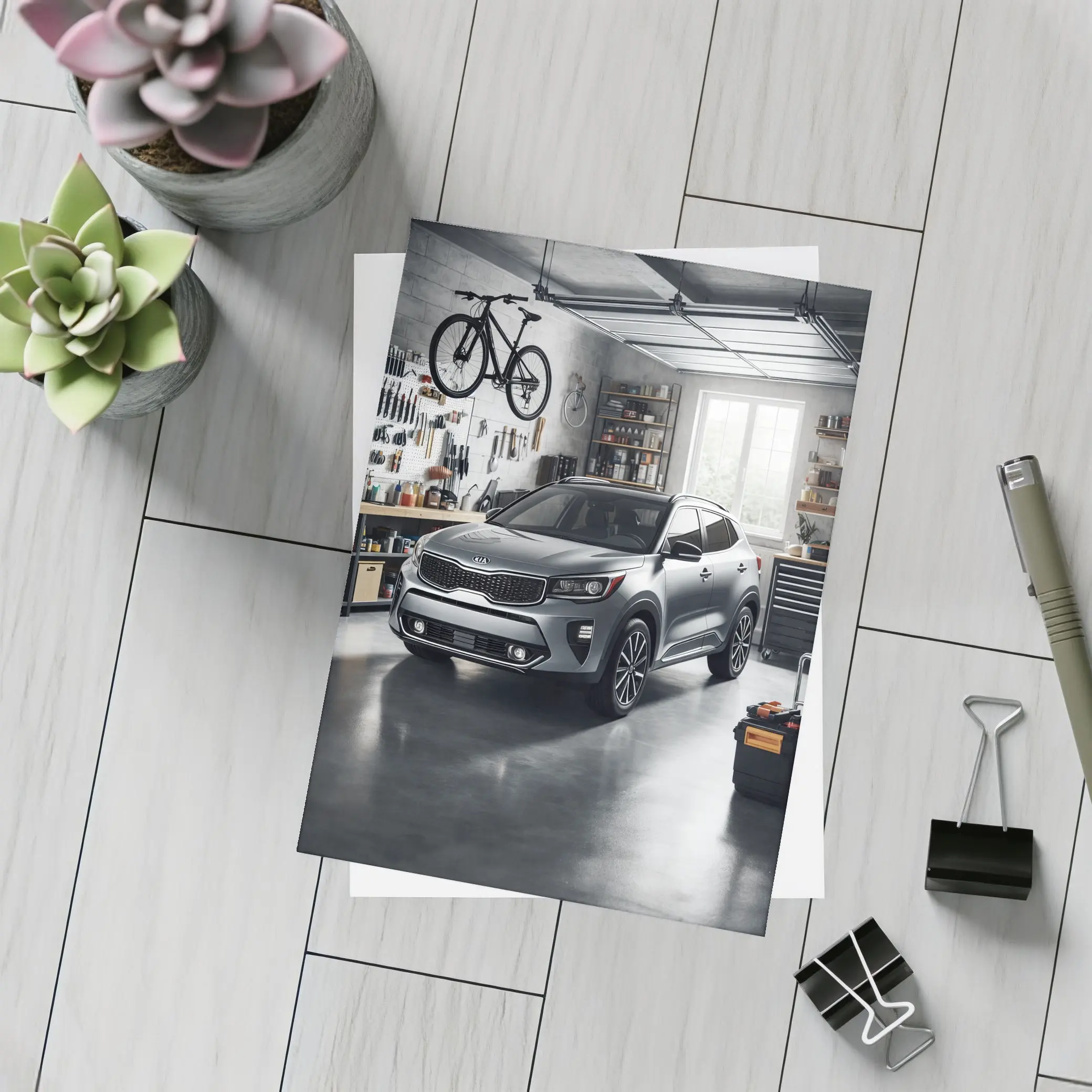 Kia Seltos SUV Parked Inside Workshop Garage – Postcards