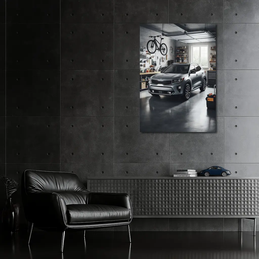 Kia Seltos SUV Parked Inside Workshop Garage – Wall Art