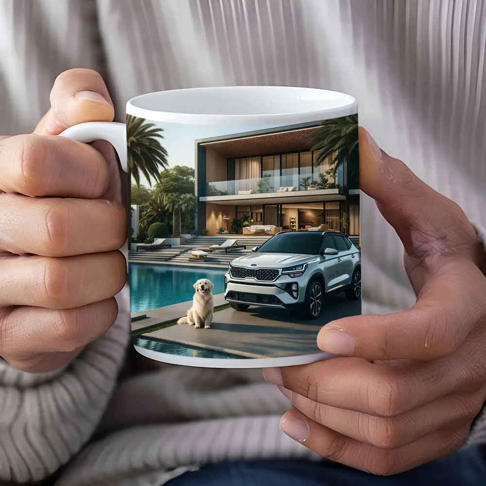 Kia Seltos SUV Luxury Villa Pool Setting – Mugs