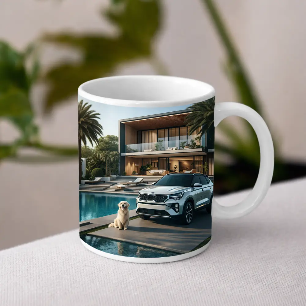 Kia Seltos SUV Luxury Villa Pool Setting – Mugs