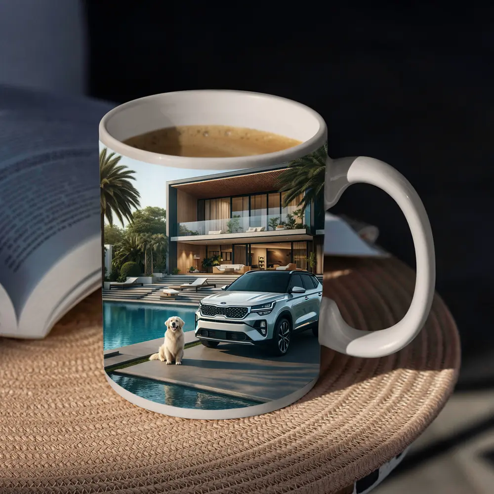 Kia Seltos SUV Luxury Villa Pool Setting – Mugs