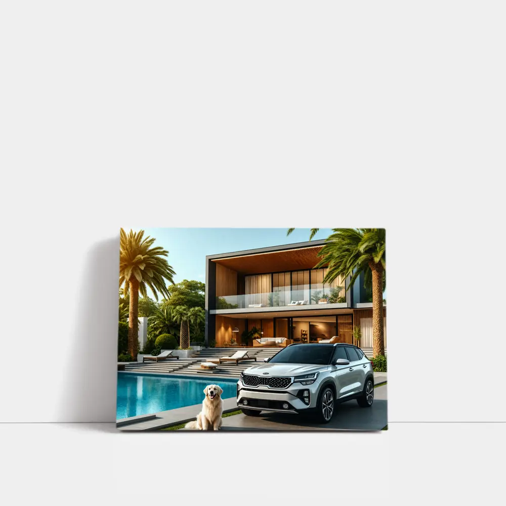 Kia Seltos White SUV Luxury Villa Pool – Wall Art