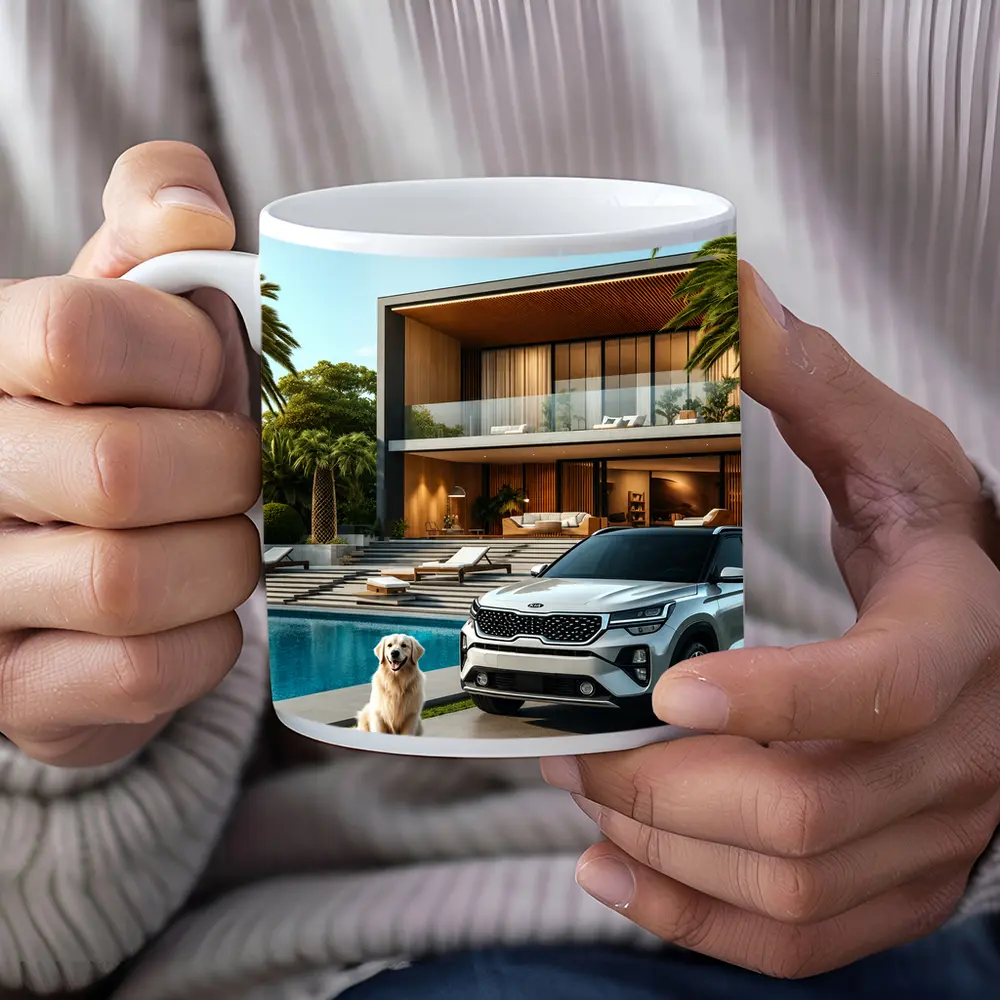 Kia Seltos White SUV Luxury Villa Pool – Mugs