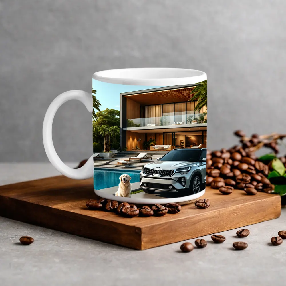 Kia Seltos White SUV Luxury Villa Pool – Mugs