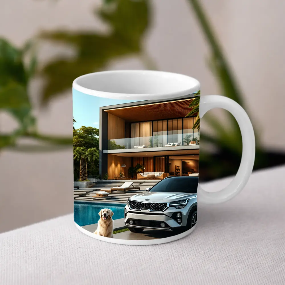 Kia Seltos White SUV Luxury Villa Pool – Mugs