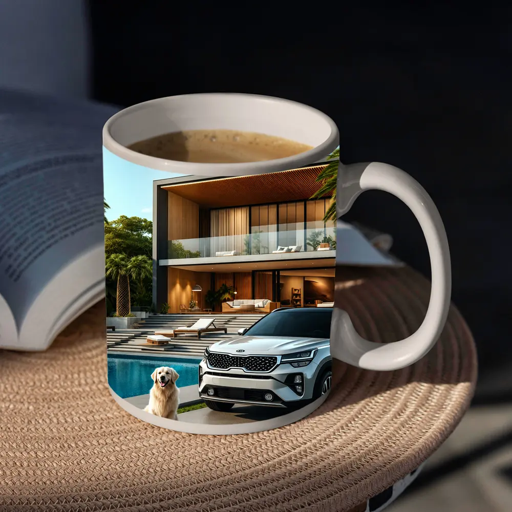 Kia Seltos White SUV Luxury Villa Pool – Mugs