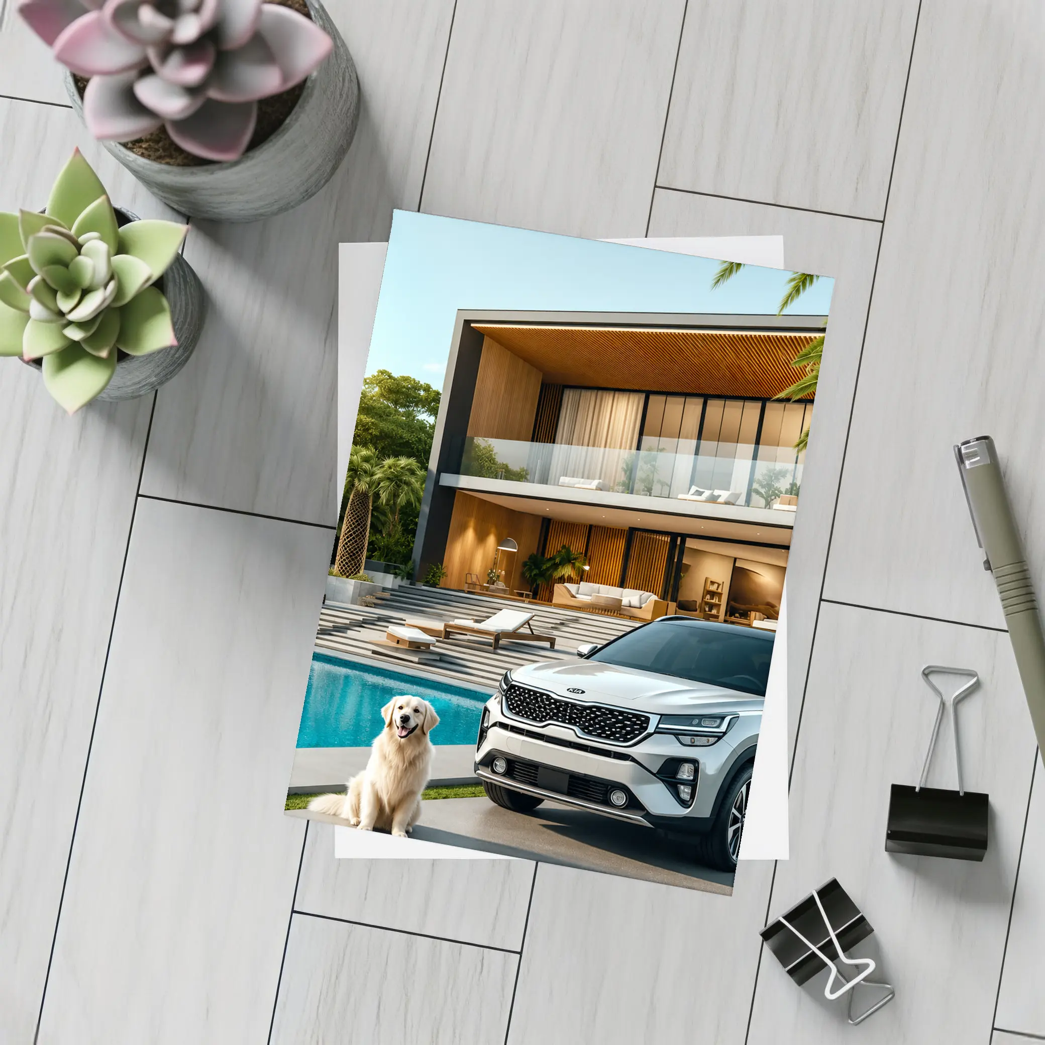 Kia Seltos White SUV Luxury Villa Pool – Postcards