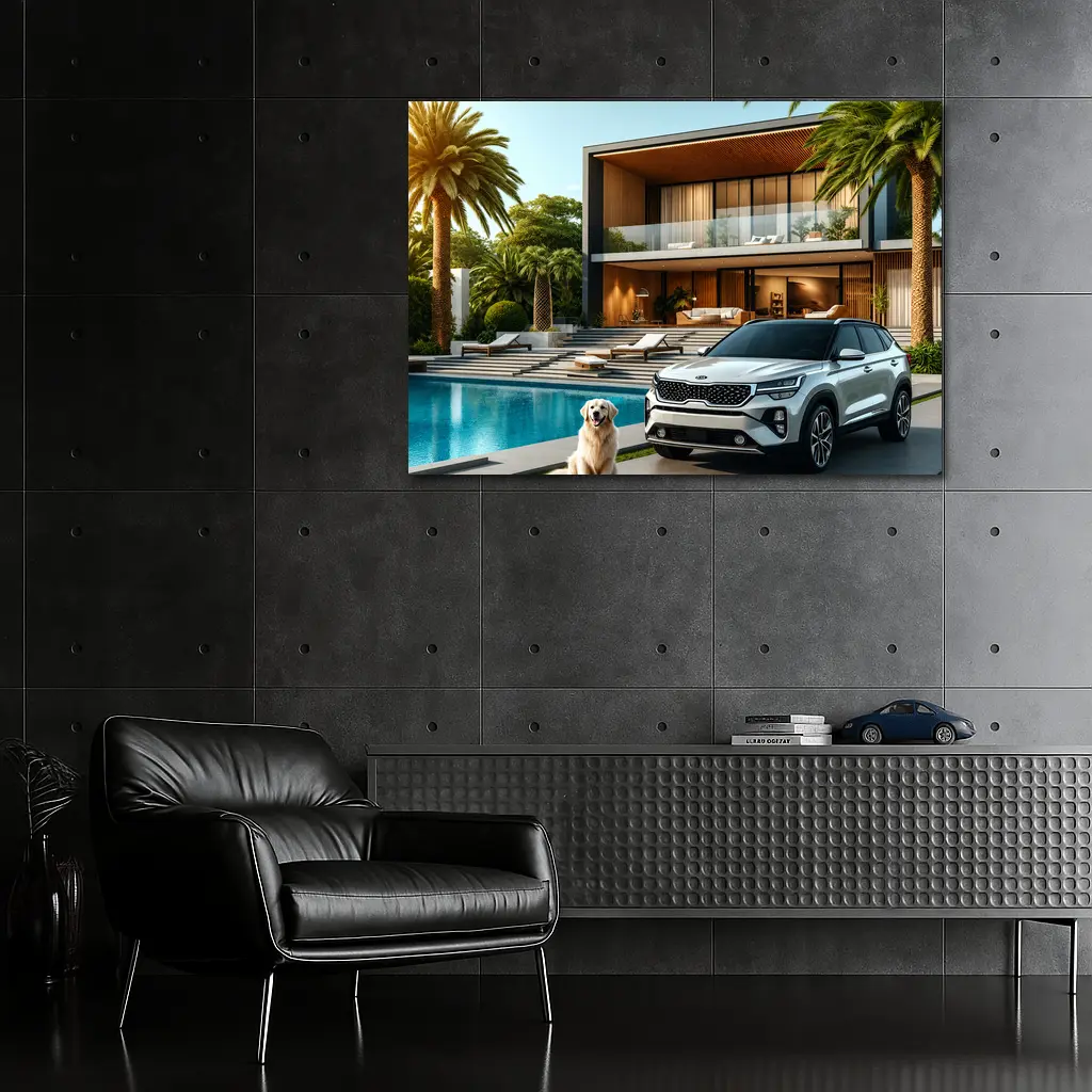 Kia Seltos White SUV Luxury Villa Pool – Wall Art