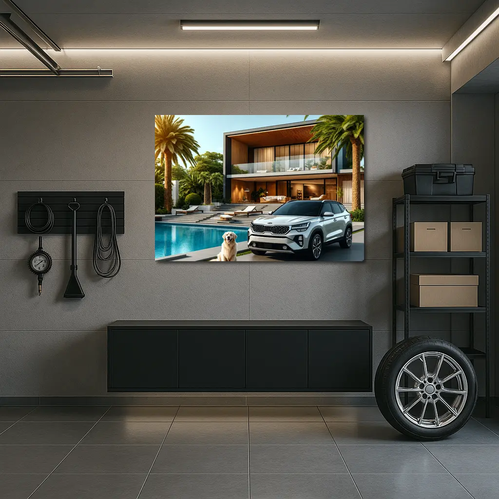 Kia Seltos White SUV Luxury Villa Pool – Wall Art