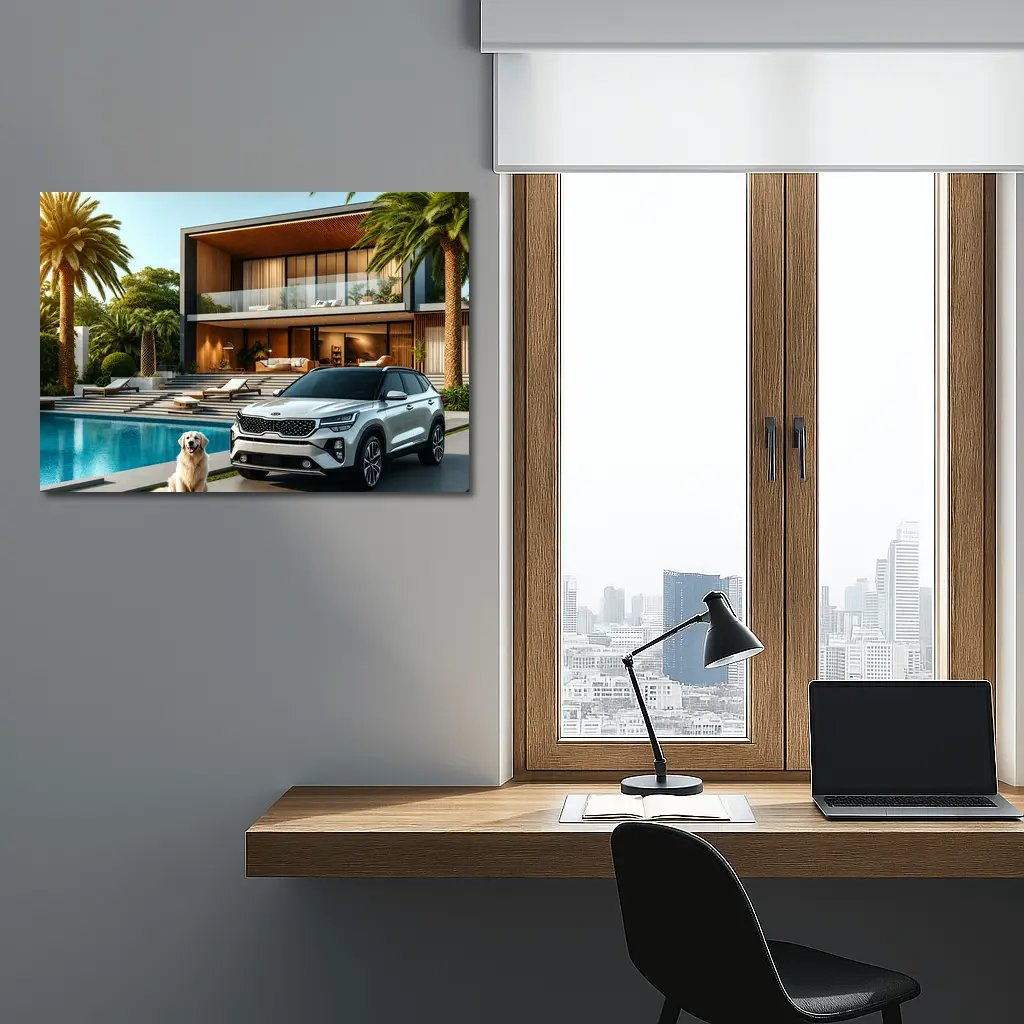 Kia Seltos White SUV Luxury Villa Pool – Wall Art
