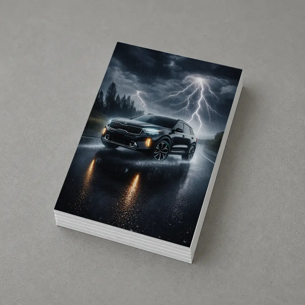 Kia Seltos SUV Driving Through Thunderstorm Night – Postcards