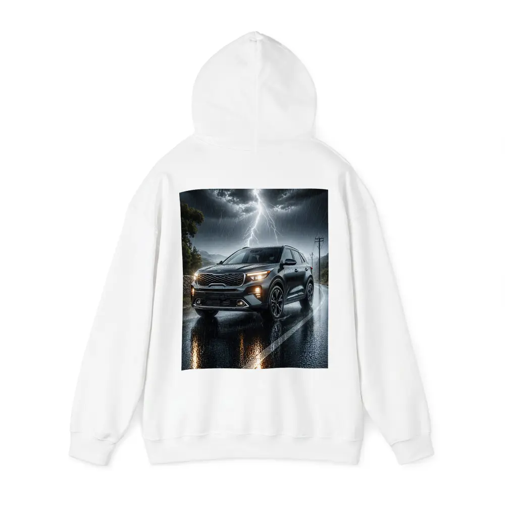Kia Seltos SUV Dark Rainy Thunderstorm Night – Hoodies