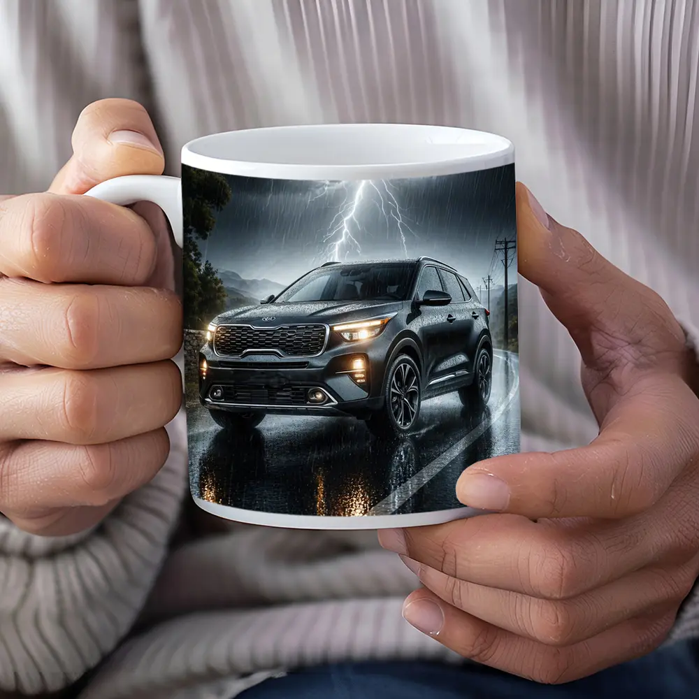 Kia Seltos SUV Dark Rainy Thunderstorm Night – Mugs