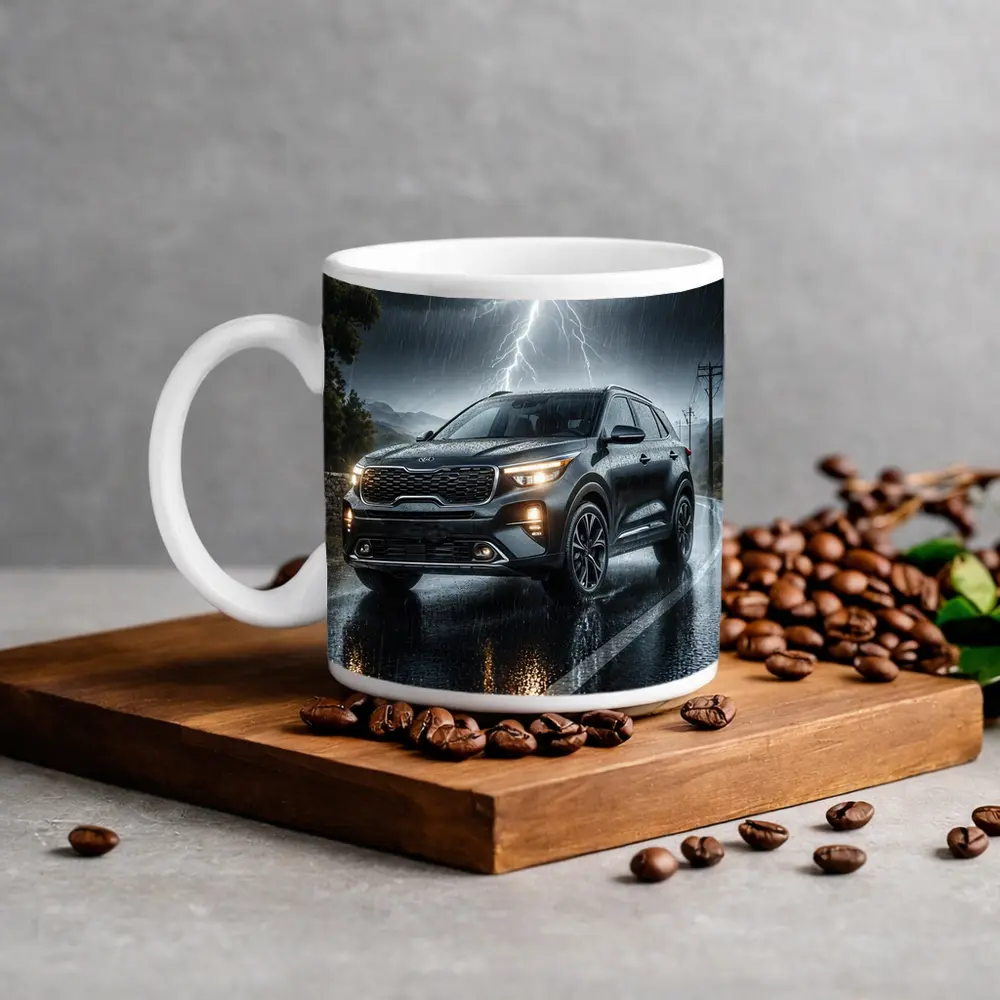Kia Seltos SUV Dark Rainy Thunderstorm Night – Mugs