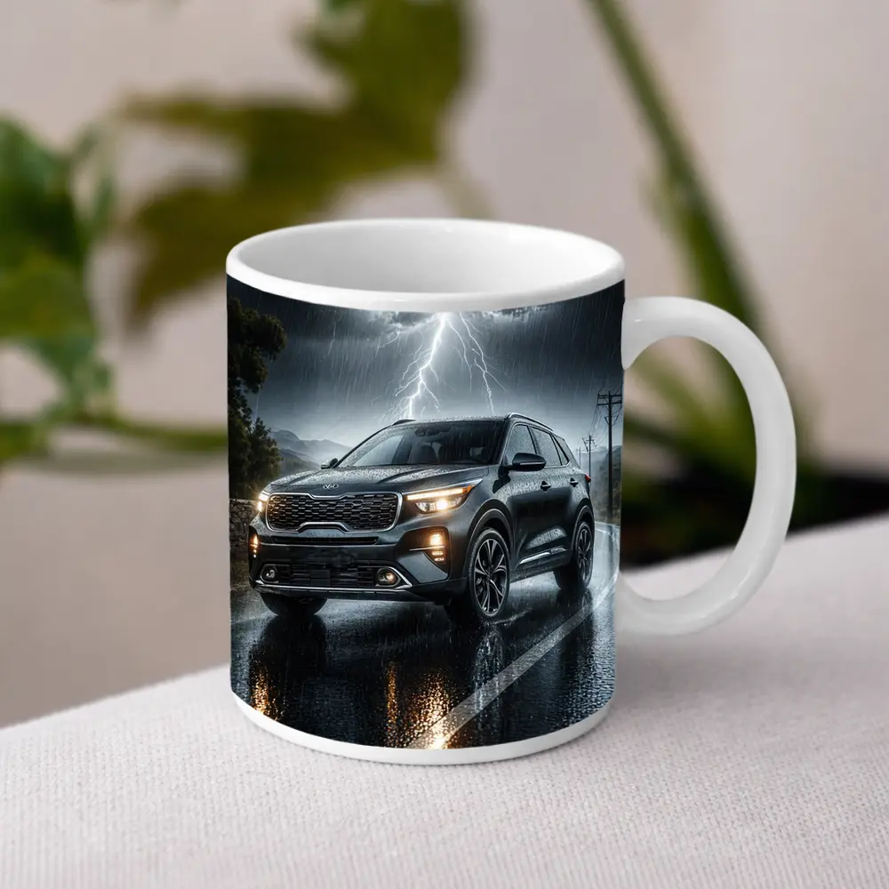 Kia Seltos SUV Dark Rainy Thunderstorm Night – Mugs
