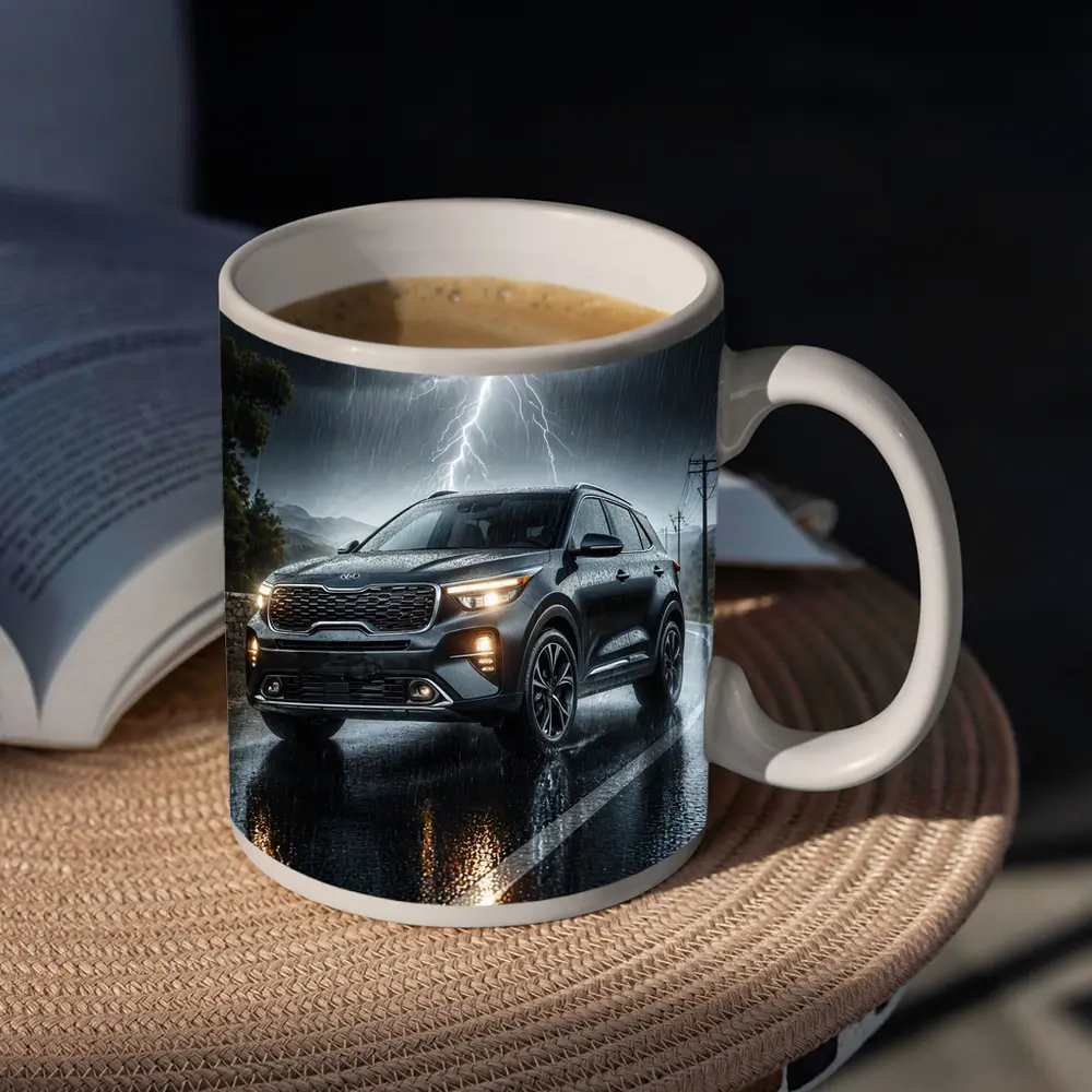Kia Seltos SUV Dark Rainy Thunderstorm Night – Mugs