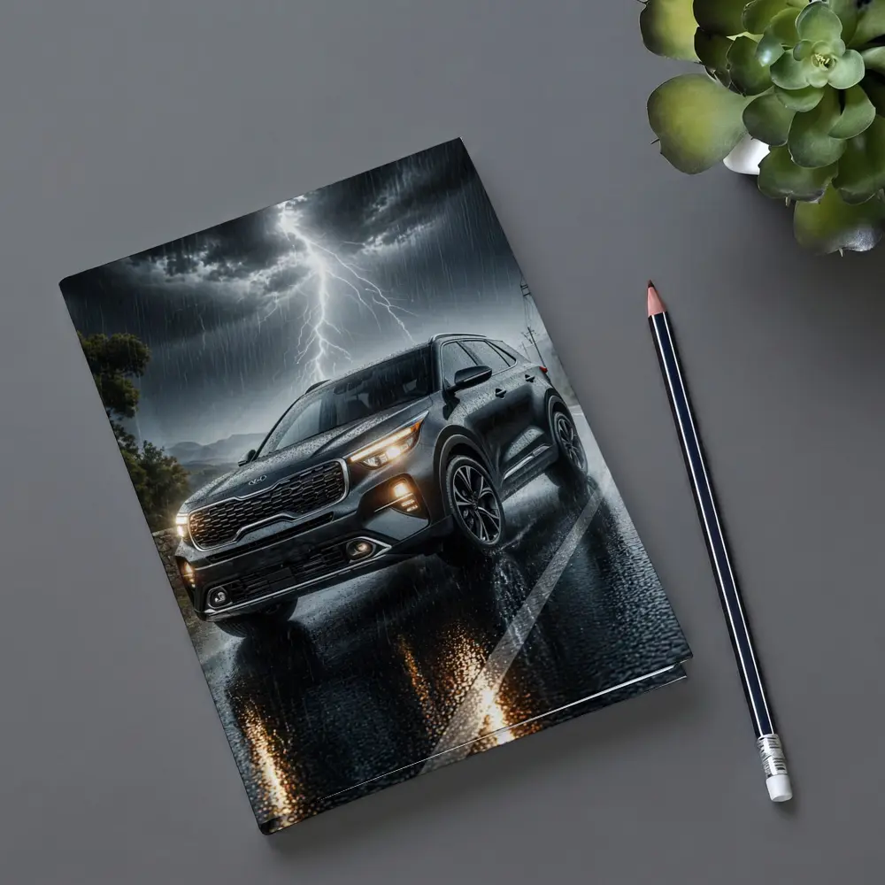Kia Seltos SUV Dark Rainy Thunderstorm Night – Notebooks
