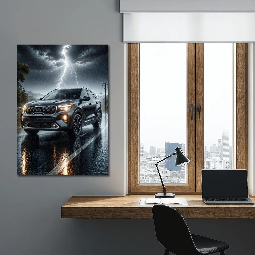 Kia Seltos SUV Dark Rainy Thunderstorm Night – Wall Art