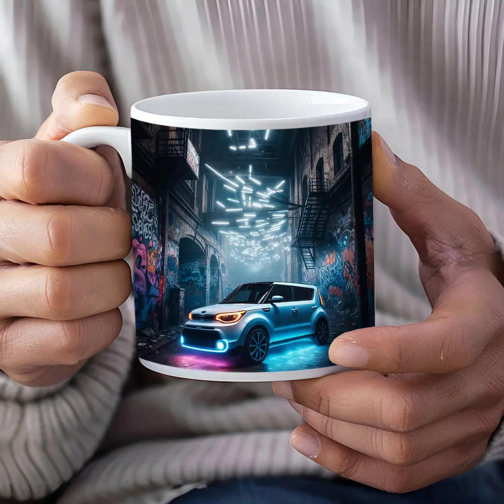 Kia Soul Neon Lights Urban Alley Night – Mugs