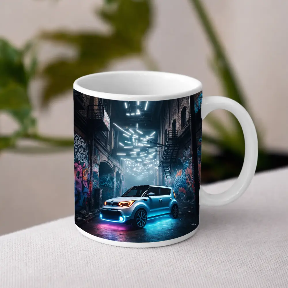 Kia Soul Neon Lights Urban Alley Night – Mugs