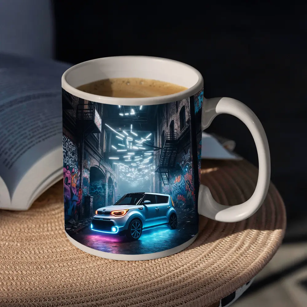 Kia Soul Neon Lights Urban Alley Night – Mugs