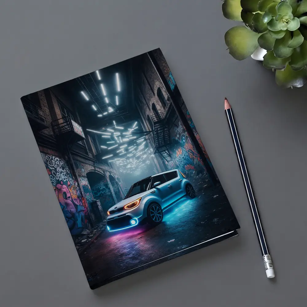 Kia Soul Neon Lights Urban Alley Night – Notebooks