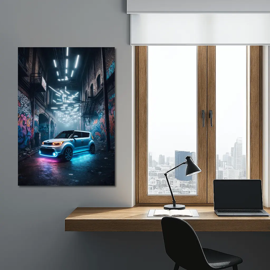 Kia Soul Neon Lights Urban Alley Night – Wall Art