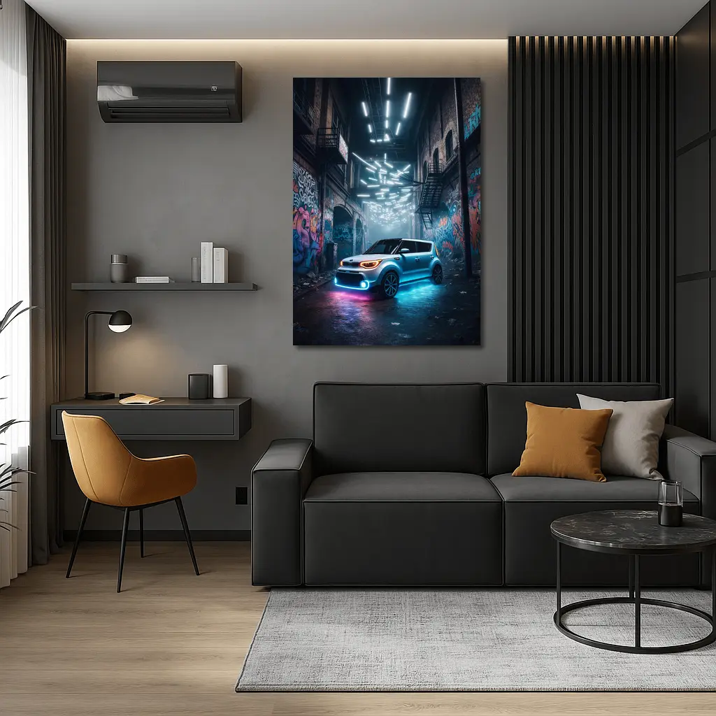 Kia Soul Neon Lights Urban Alley Night – Wall Art