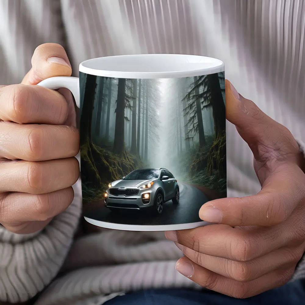 Kia Sportage Silver SUV Misty Forest Road – Mugs