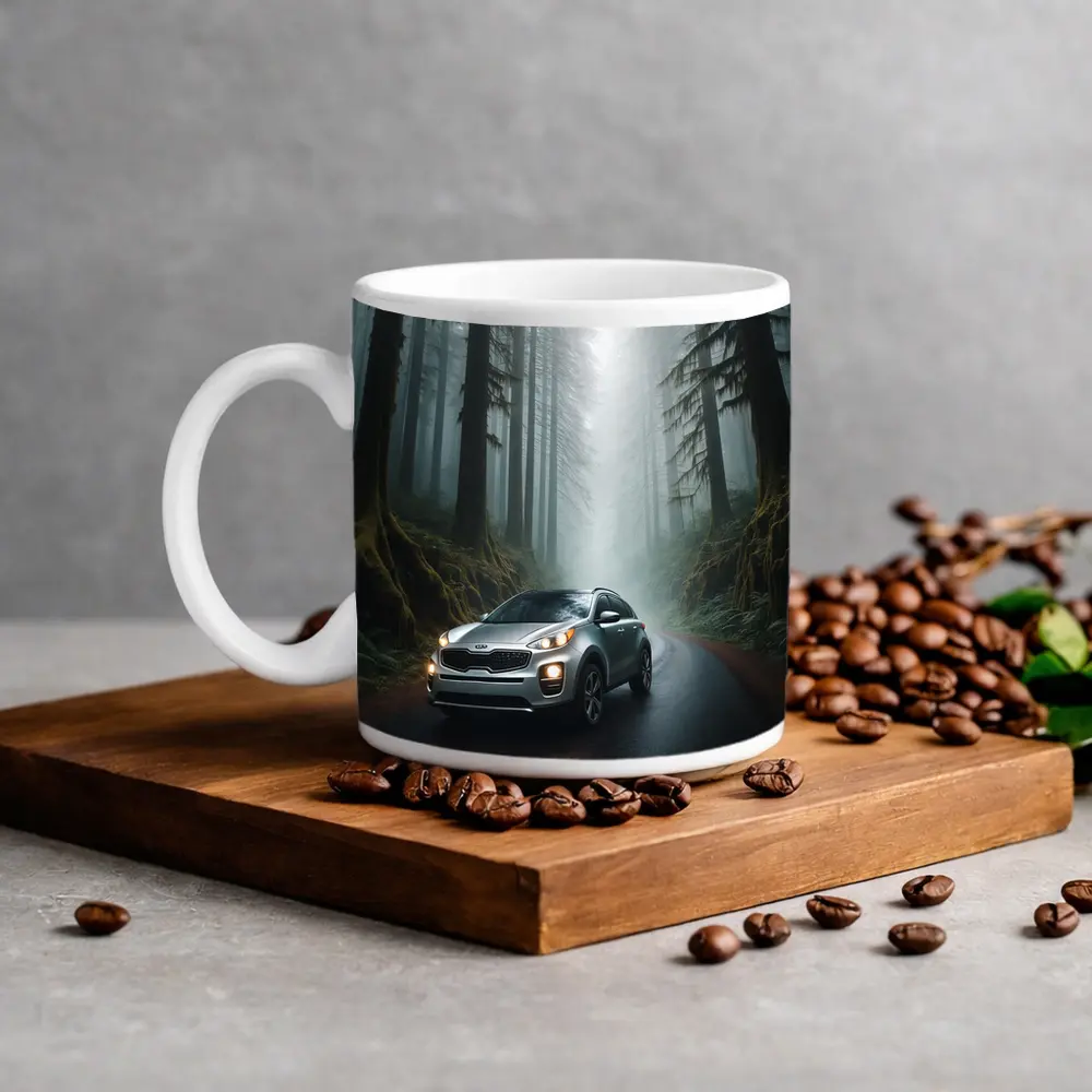 Kia Sportage Silver SUV Misty Forest Road – Mugs