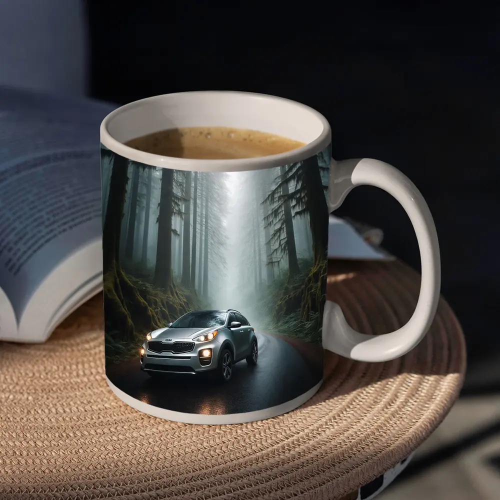 Kia Sportage Silver SUV Misty Forest Road – Mugs