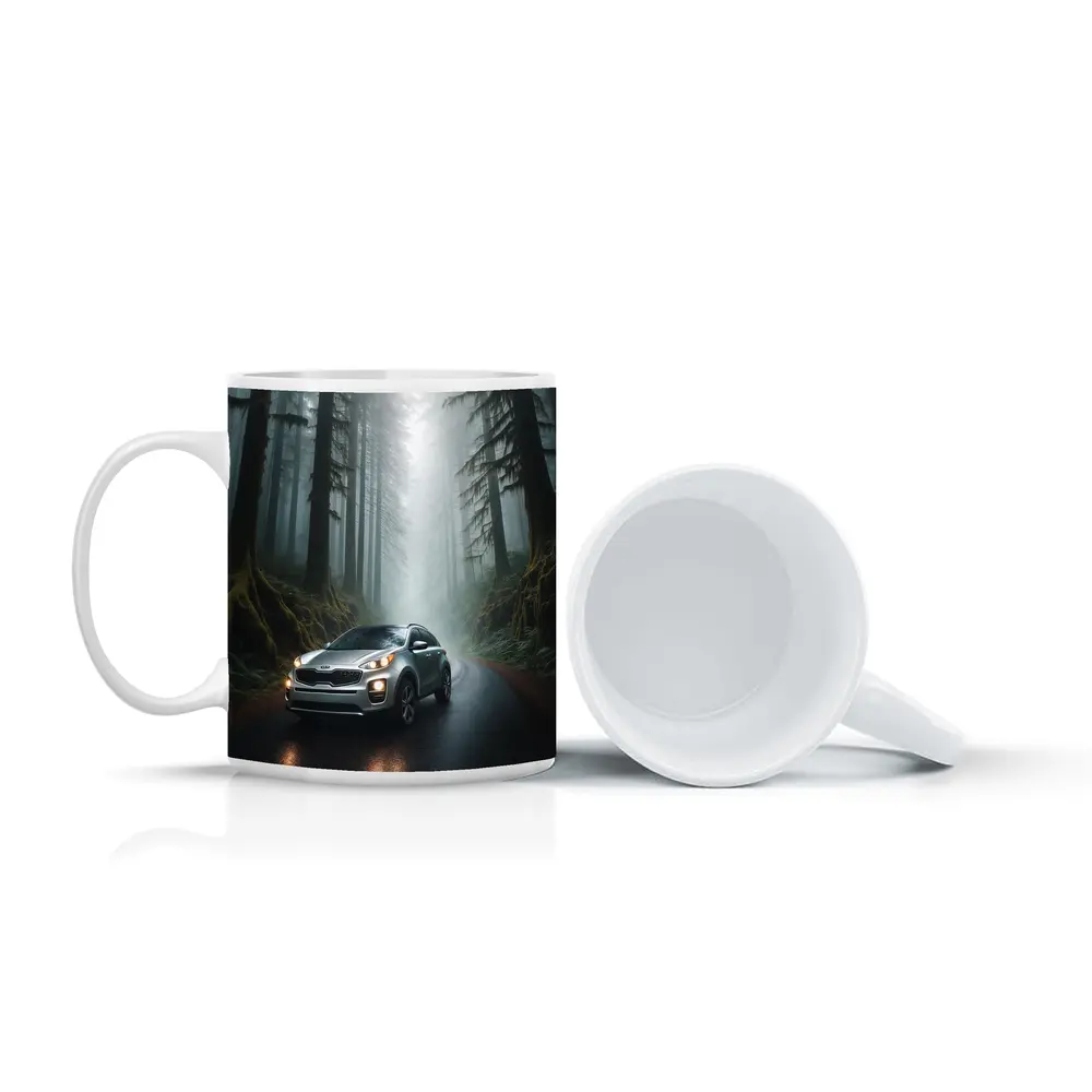 Kia Sportage Silver SUV Misty Forest Road – Mugs