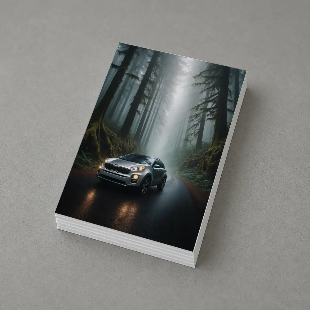 Kia Sportage Silver SUV Misty Forest Road – Postcards