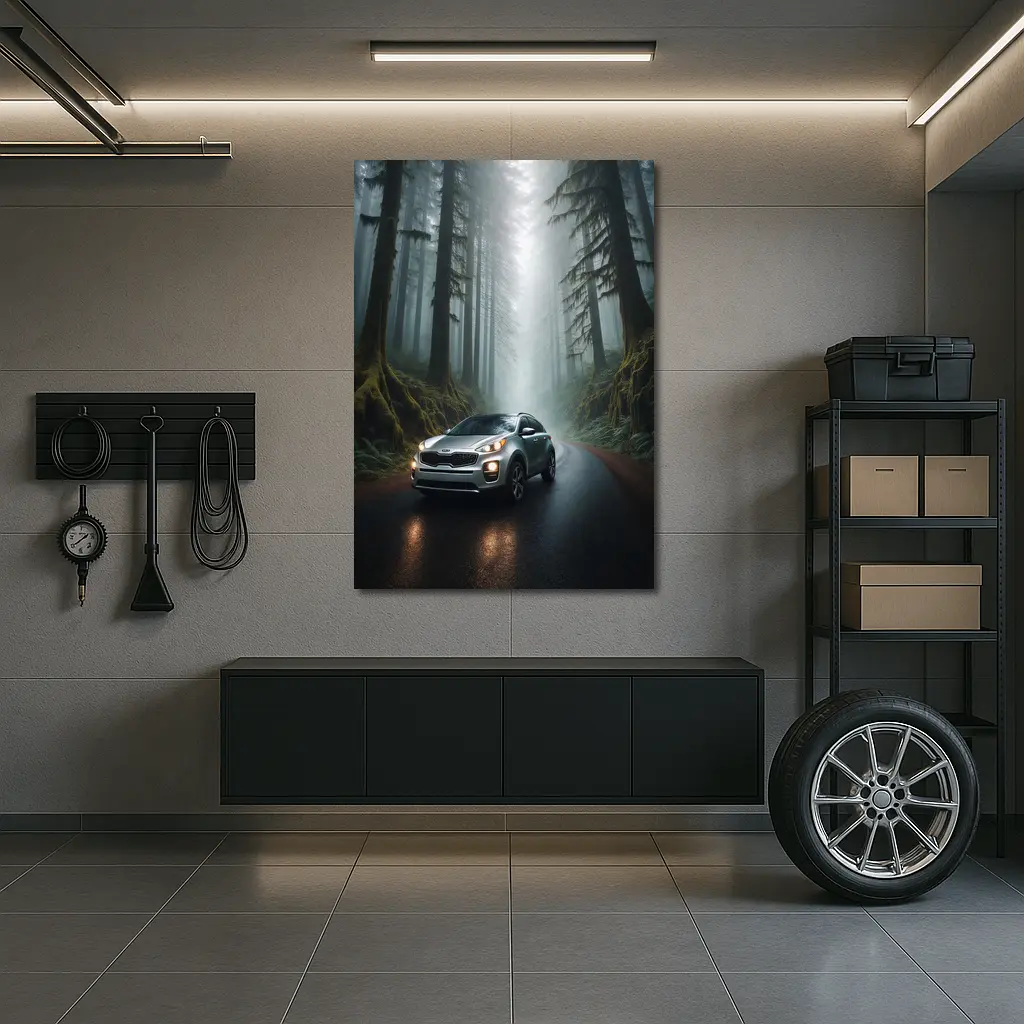 Kia Sportage Silver SUV Misty Forest Road – Wall Art