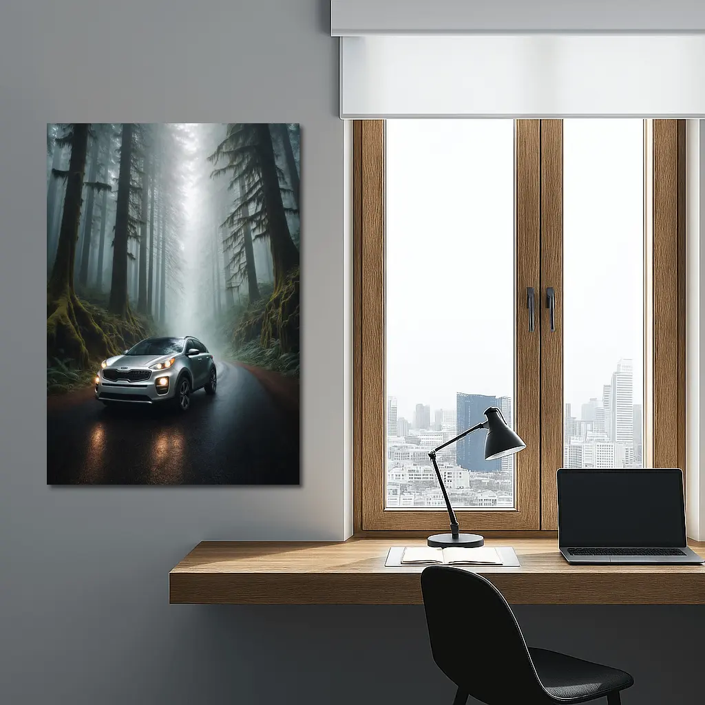 Kia Sportage Silver SUV Misty Forest Road – Wall Art